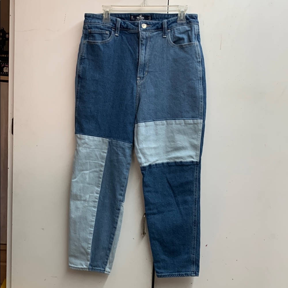 Hollister Blue Straight Leg Jeans with Modern Patchwork